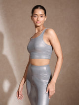 Shop-High Impact Gloss Action Bra With Clasp Shiny Grey