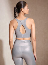 Shop-High Impact Gloss Action Bra With Clasp Shiny Grey