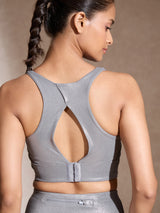 Shop-High Impact Gloss Action Bra With Clasp Shiny Grey