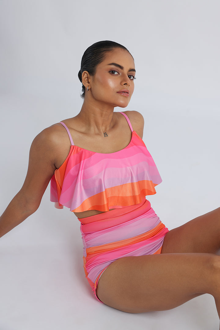 Wave Print – High-Waisted Bikini Set