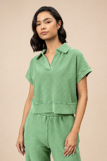 Eucalyptus Reverse Terry Cropped Polo