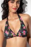 Victorian Rose Black Halter Bikini Top