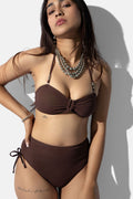 Brown Textured High Waist Bikini Bottom