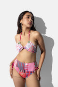 Patch Work Print Halter Bikini Top