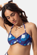 Indigo Floral Print Bandeau Bikini Top
