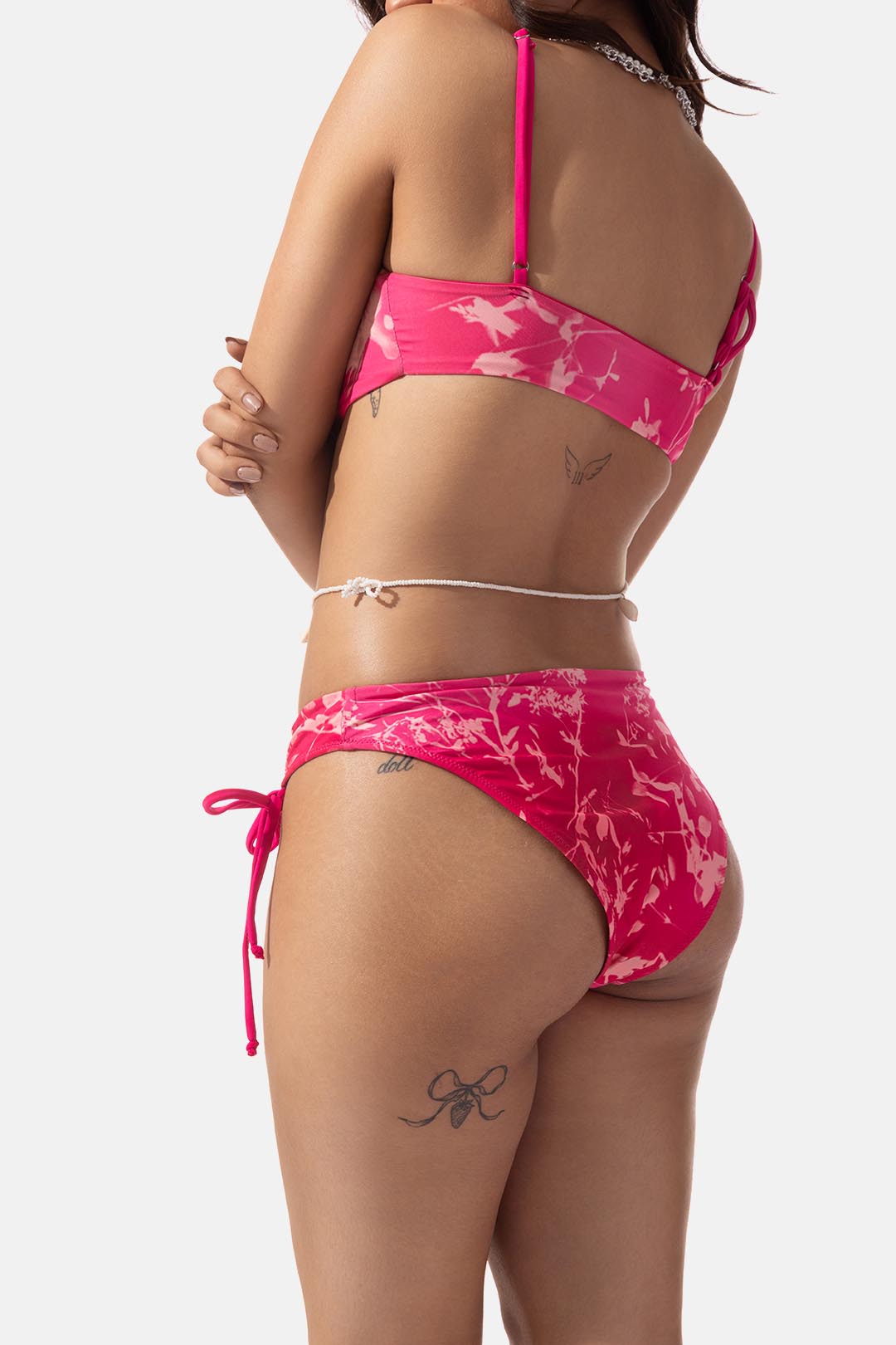 Pink Floral Print Front Tie Bikini Top
