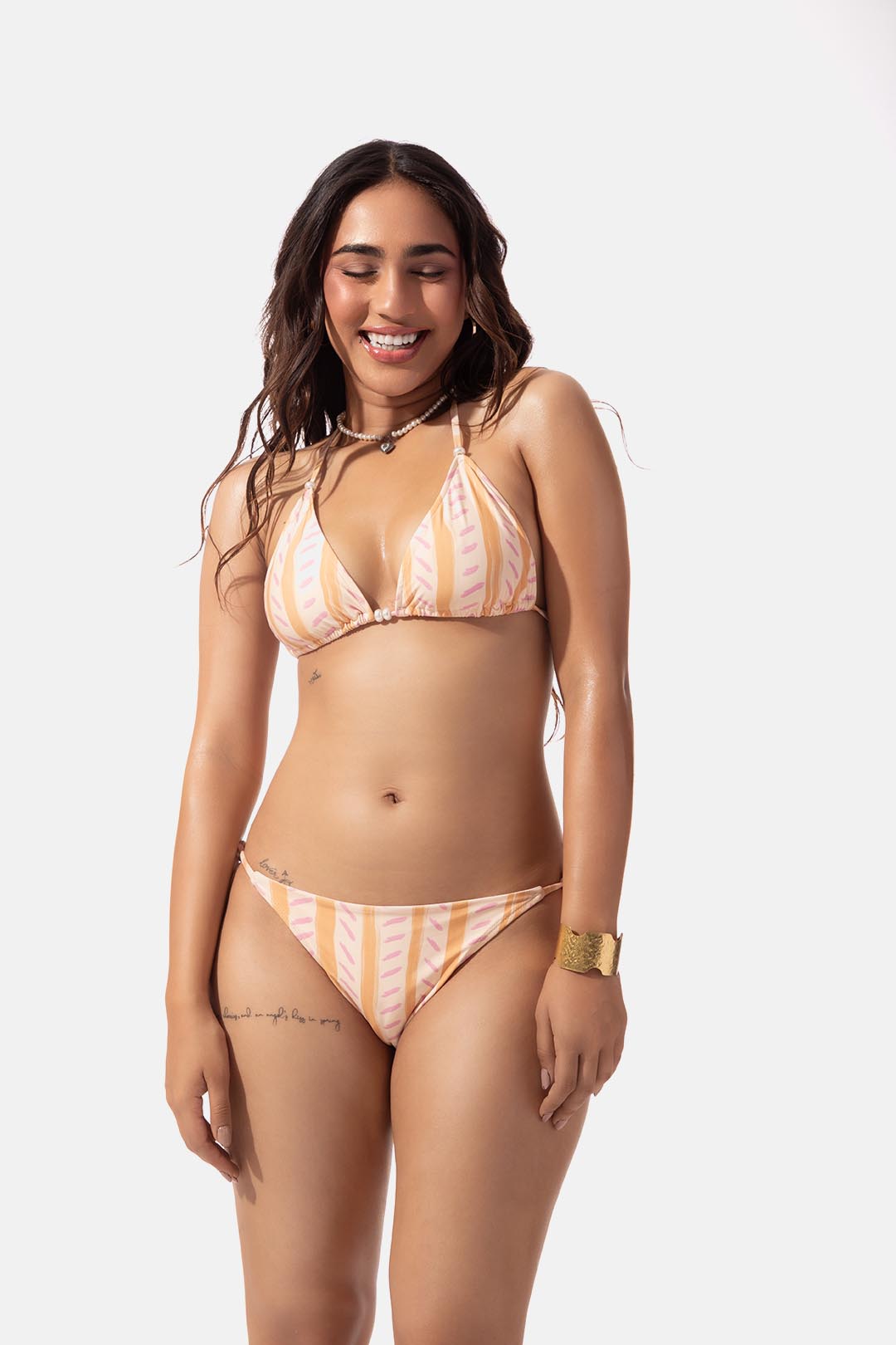 Hand Drawn Stripe Print Triangle Bikini Top