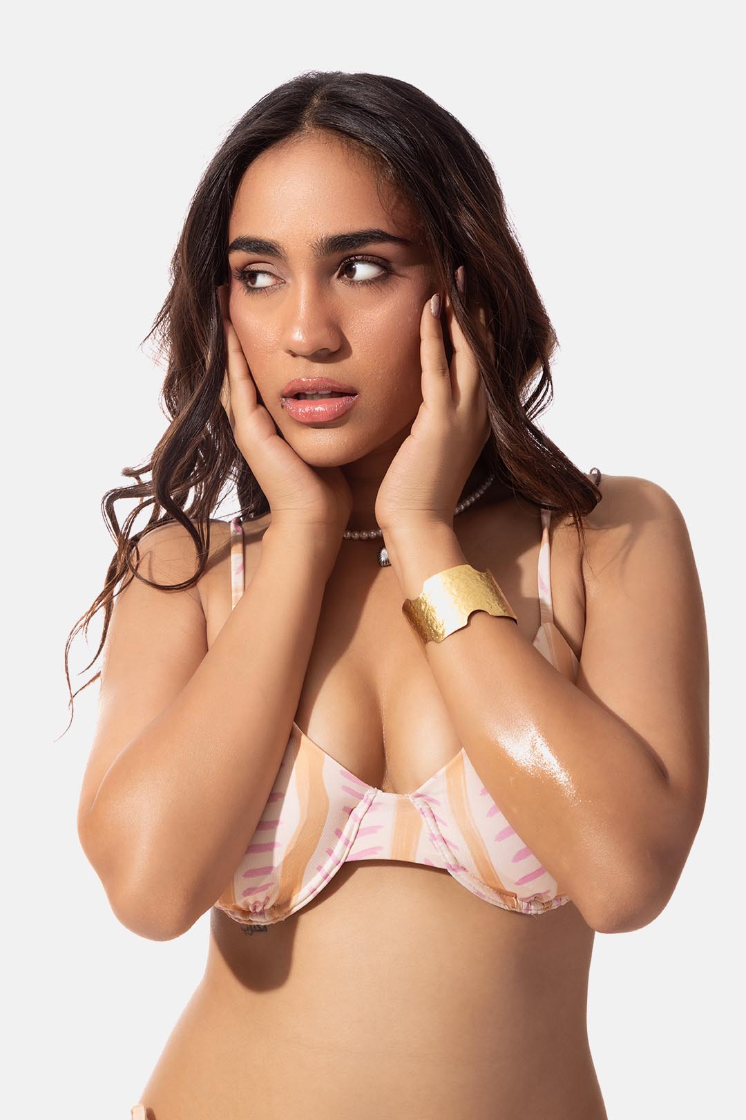 Hand Drawn Stripe Print Underwire Bikini Top