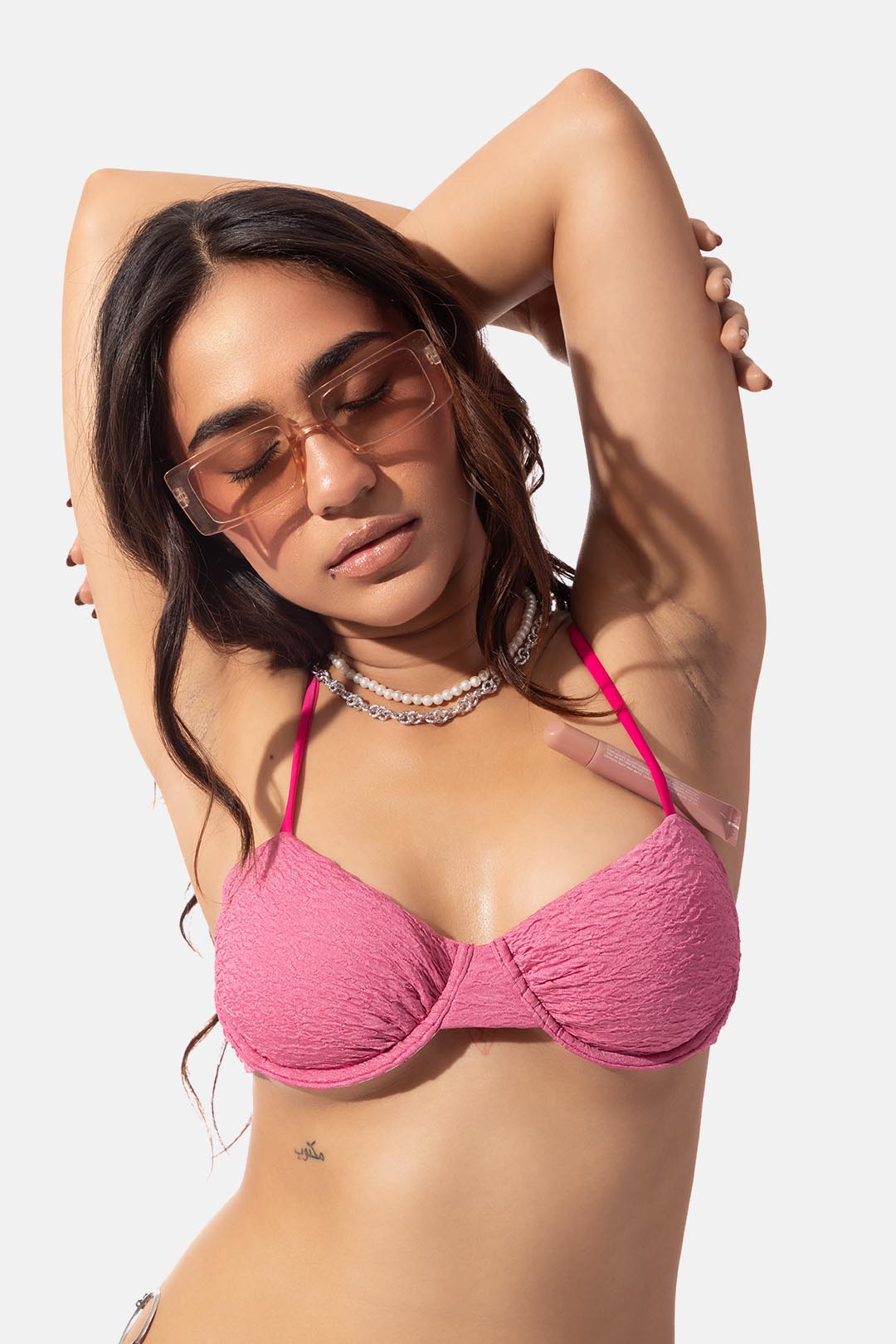 Pink Textured Underwire Bikini Set