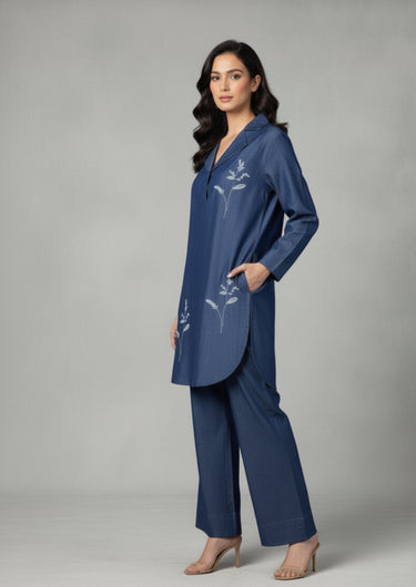 Indigo Bloom-Co-ord with 3/4th sleeve Set
