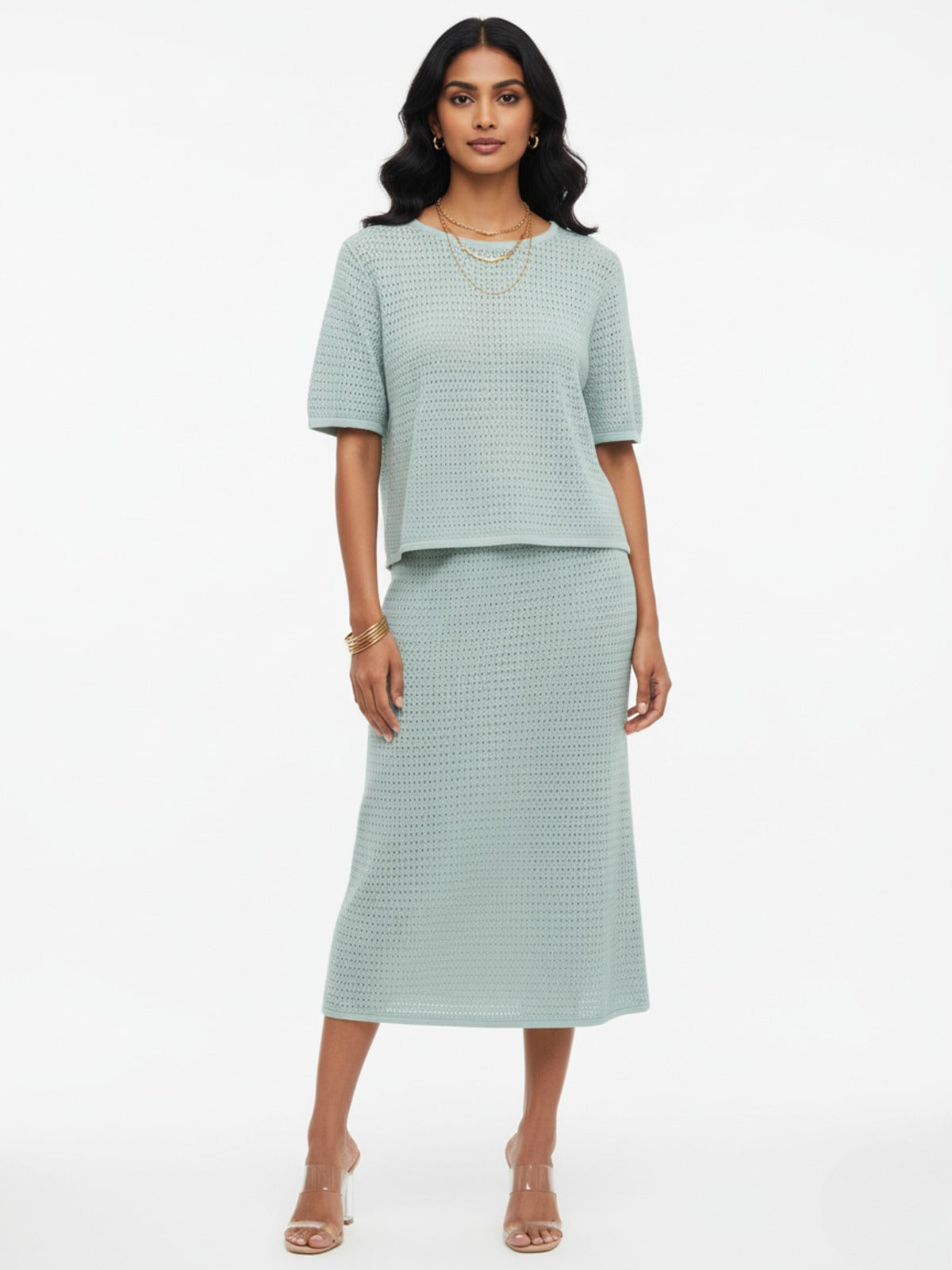 Dusty Blue Knit Top and Skirt Set