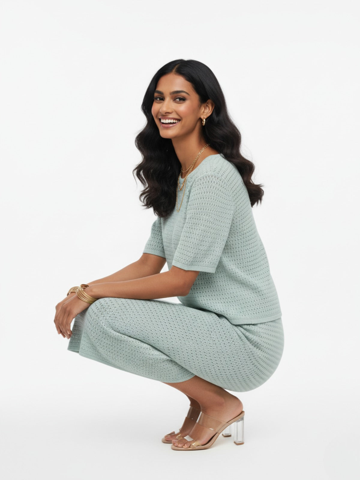 Dusty Blue Knit Top and Skirt Set