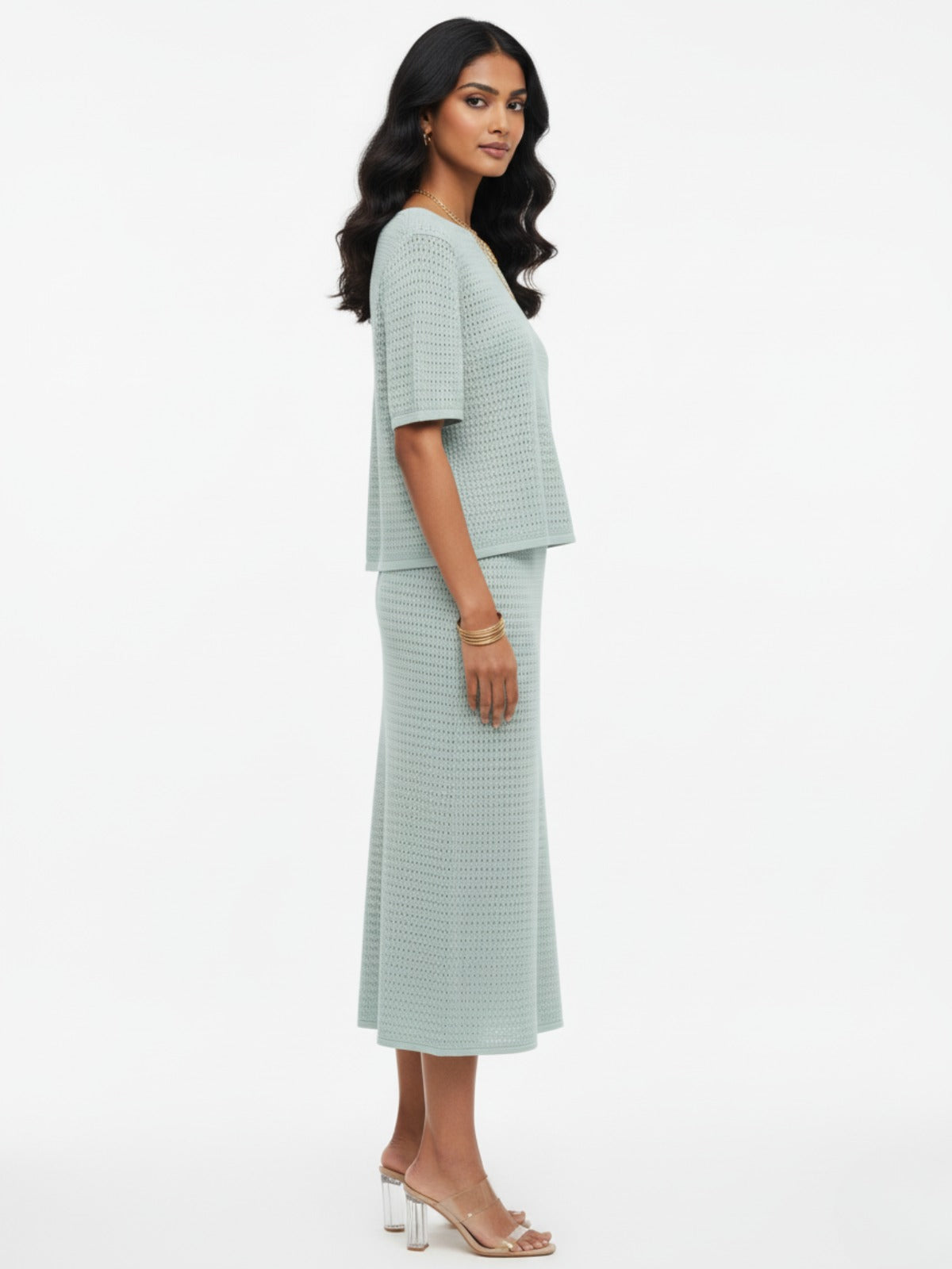 Dusty Blue Knit Top and Skirt Set