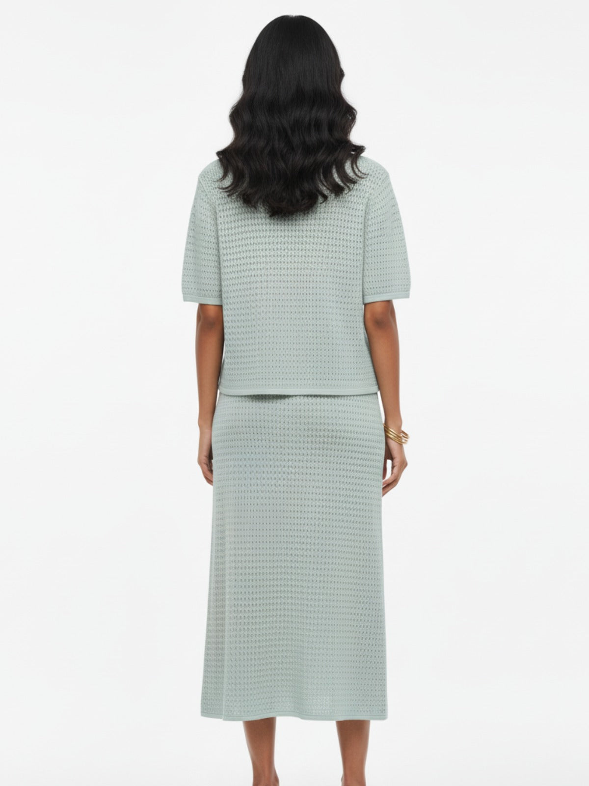 Dusty Blue Knit Top and Skirt Set