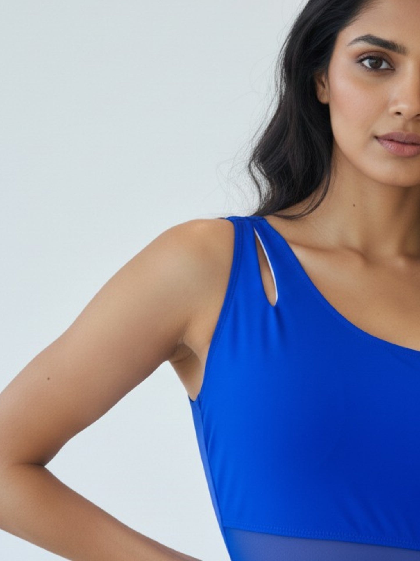 Bright Blue One-Shoulder Mesh Monokini