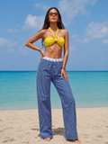 Navy Blue Striped Cotton Lounge Pants