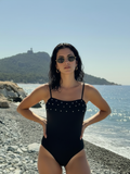 Classic Black Pearl Embroidered Swimsuit