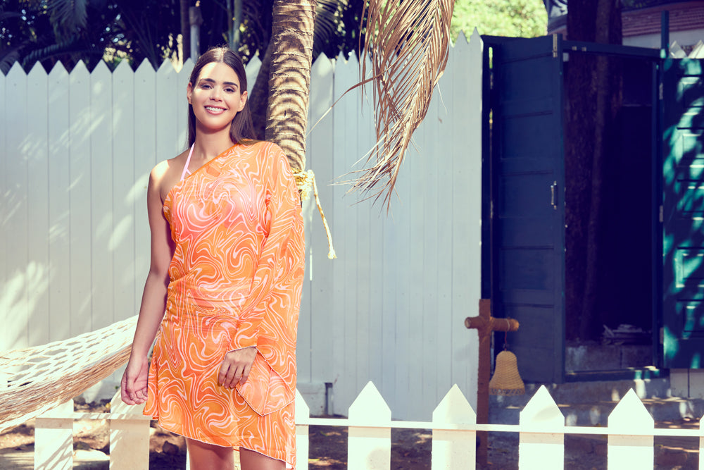 Printed Beach Cover Up in Flowy Fabric