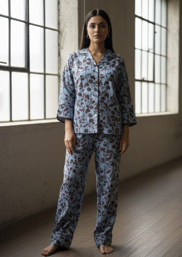 Mist Bloom – Printed Cotton Night Suit