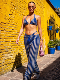 Blue Stripe Crochet Triangle Bikini & Pants Set
