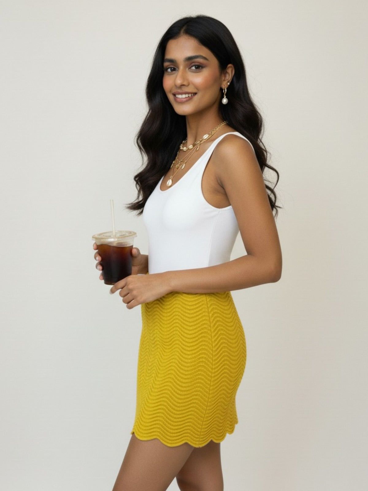 Ribbed Knit Yellow Mini Skirt