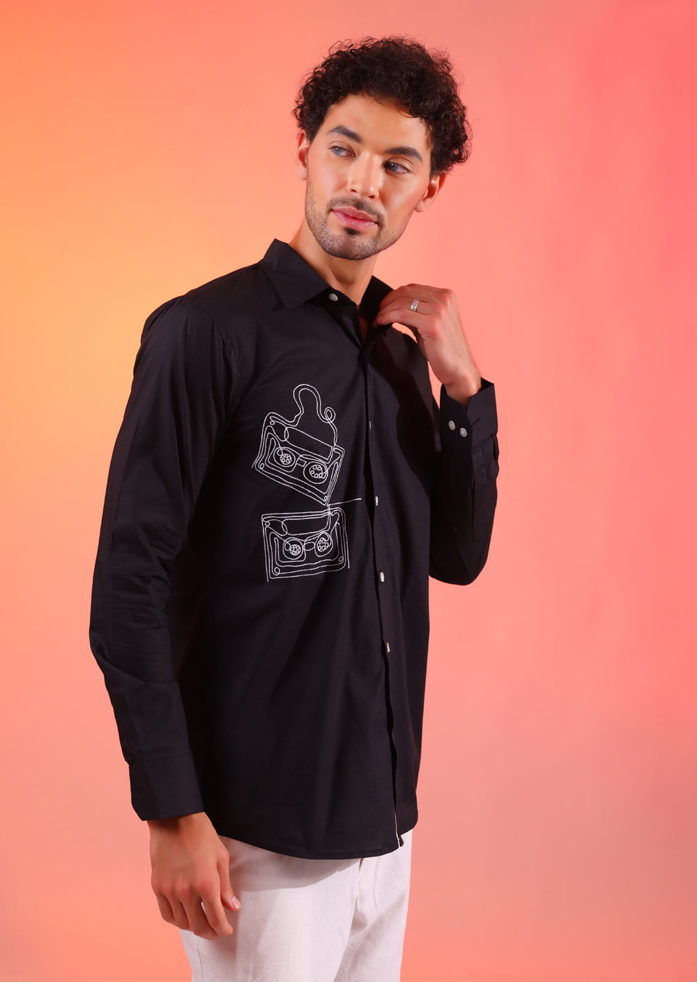 90s Nostalgic Black Shirt for Men