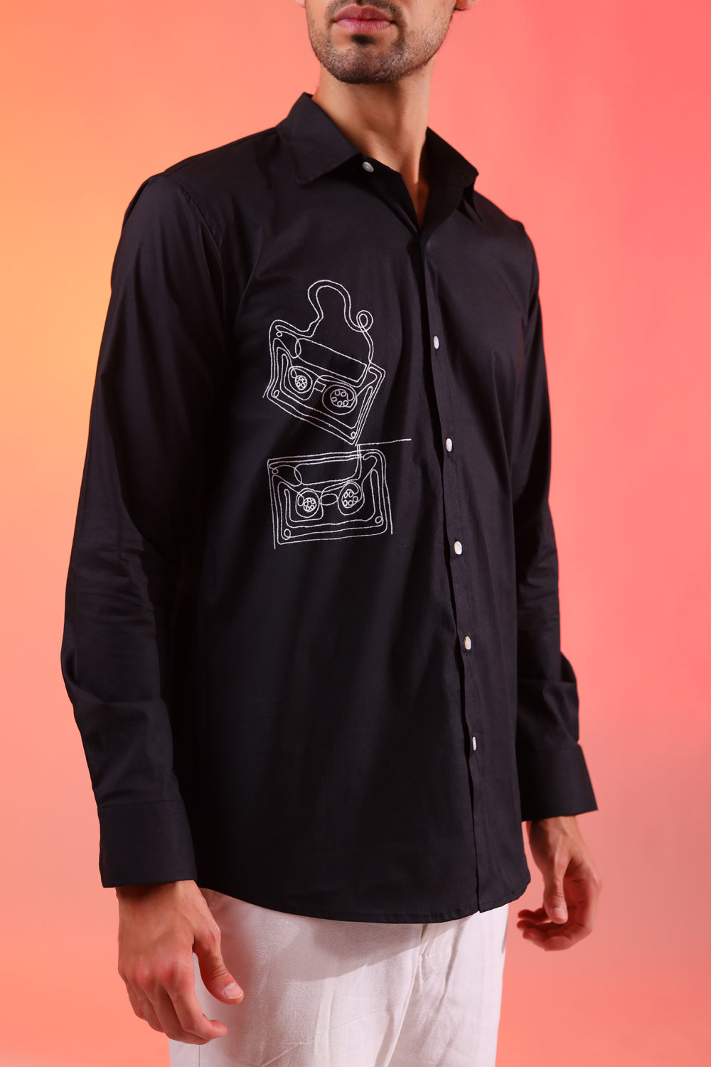 90s Nostalgic Black Shirt for Men