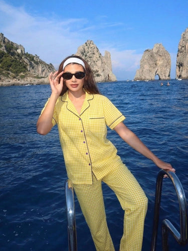 Butter Yellow Gingham Pajama Set