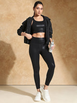 Shop-Gloss Shiny Black High Impact Action Bra and Ath Track Leggings