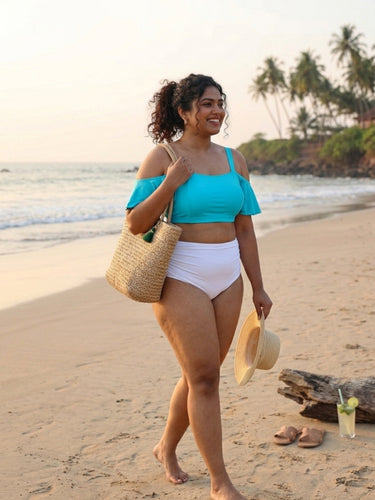 Cyan Frill Ruched Set (2 Pcs)