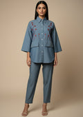 Denim Blue-Embroidered Co-ord Set