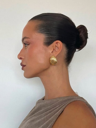 Chunky Ridged Gold Drop Earrings