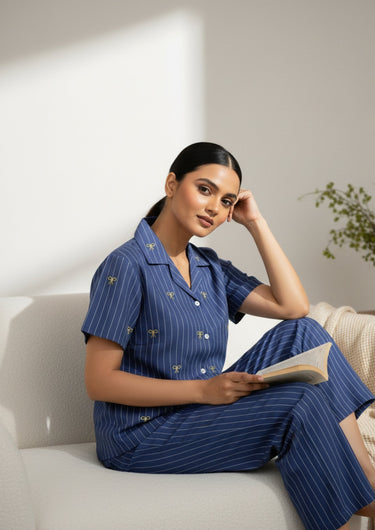 Midnight Bow Pinstripe Set