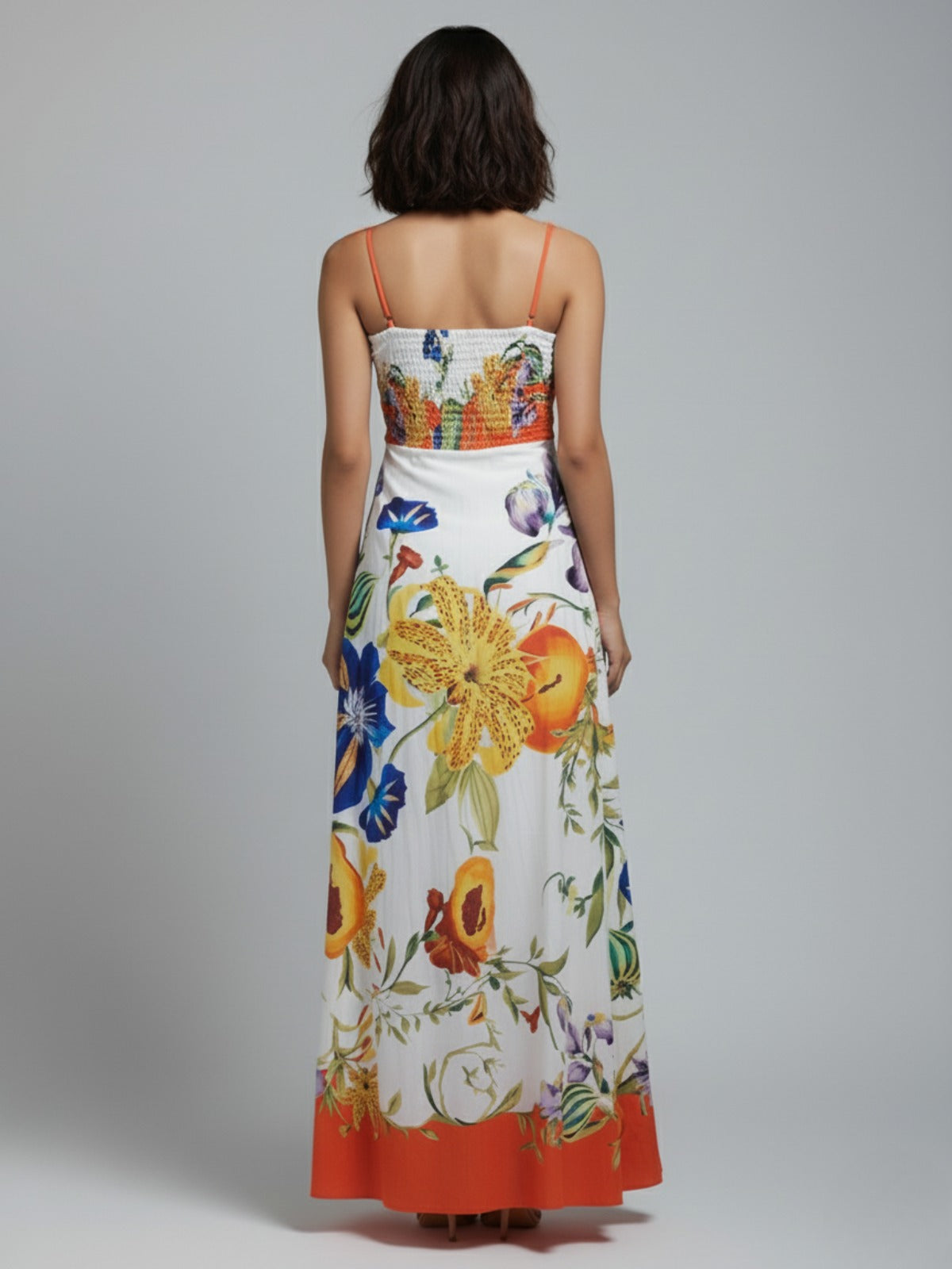 Printed Floral Orange and White Maxi Sundress