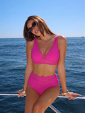 Hot Pink Mesh High Waist Bikini Set