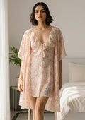 Floral Bloom – Satin Nighty Set with Drape