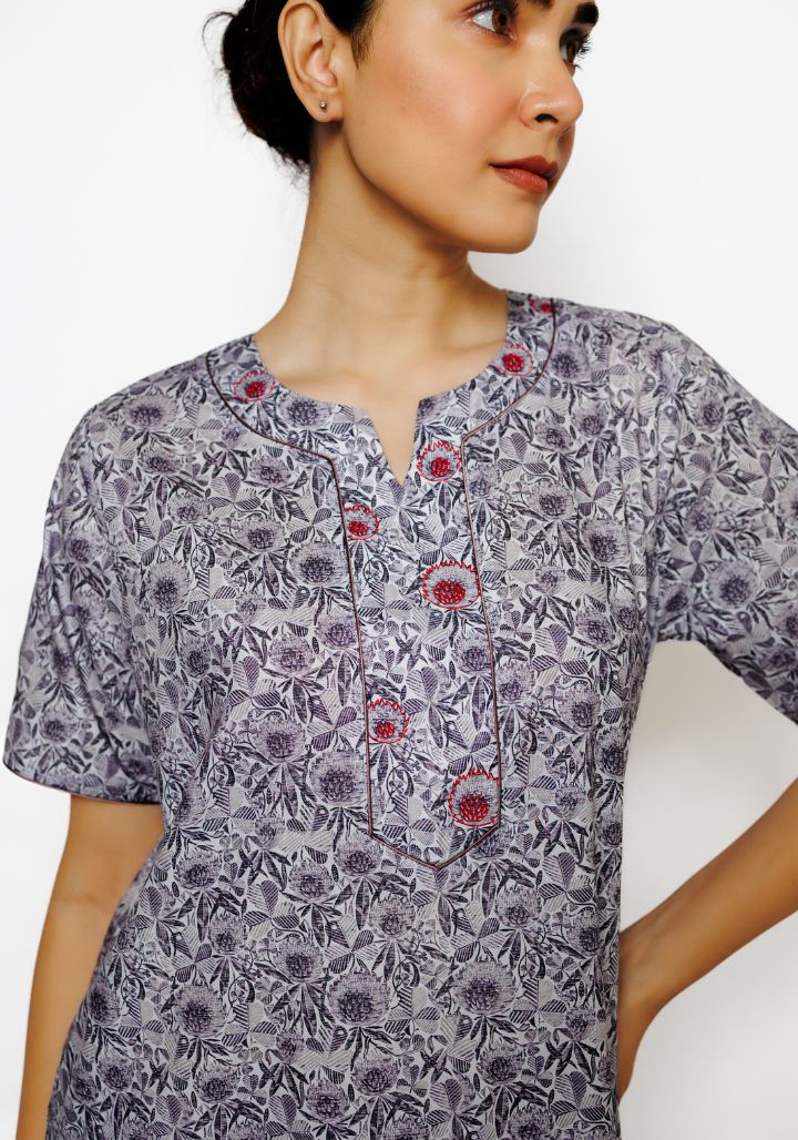 Iris Mist – Feather Cotton Nighty with Floral Print