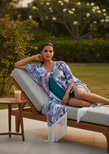 Tropical Fringe Beach Kaftan Style Cover-Up