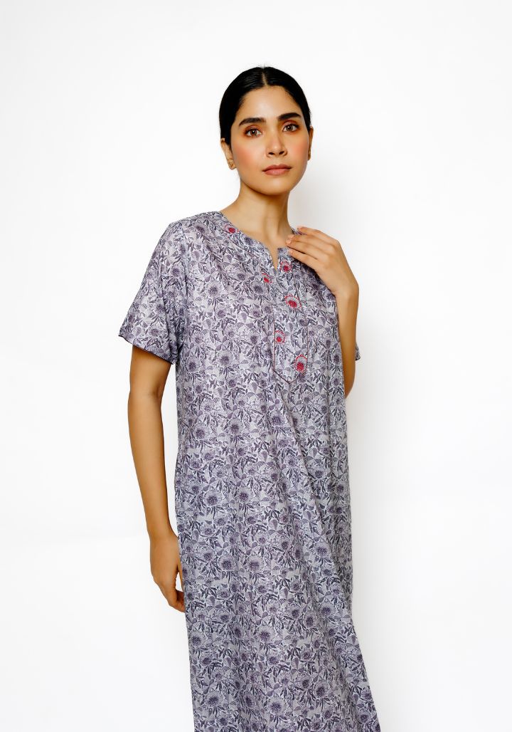 Iris Mist – Feather Cotton Nighty with Floral Print