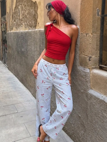 Cherry Striped Cotton Lounge Pants