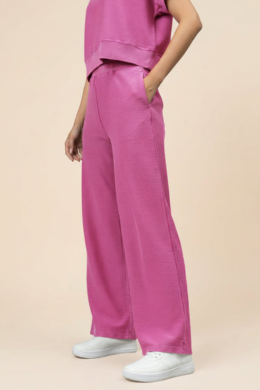 Pop Pink Reverse Terry Mid-Rise Wide-Leg Pant