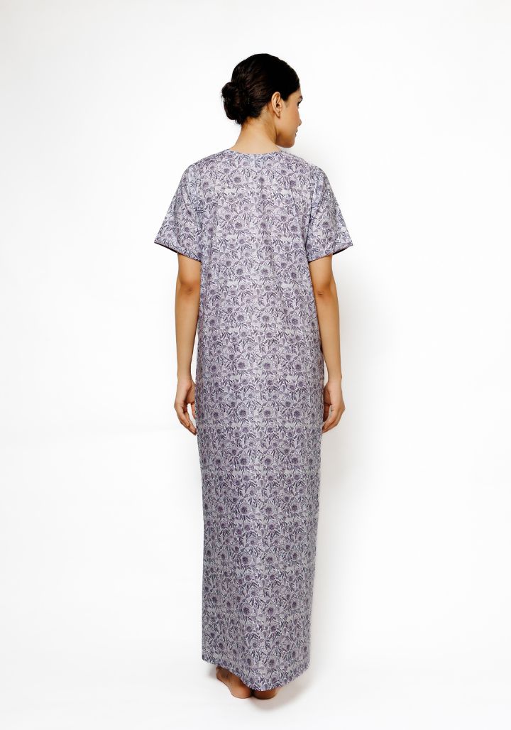 Iris Mist – Feather Cotton Nighty with Floral Print