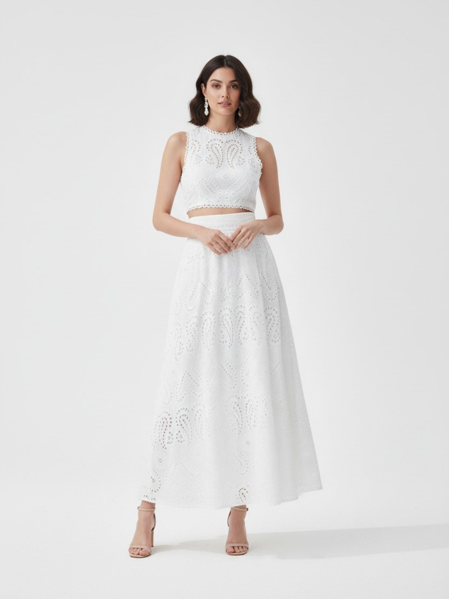 Vera White Crop Top and Maxi Skirt Set