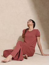 Shop-Serene Yoga Pants with Slit Marsala