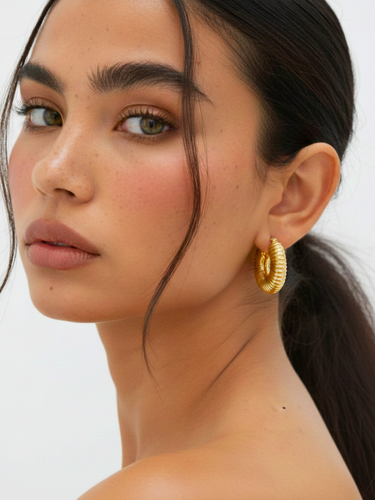 Textured Gold Semi Hoop Earrings