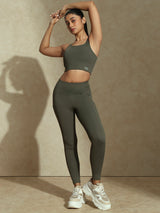 Terra olive high impact sports bra and luna sculpt leggings - Earthy tones activewear for Valentine's gift