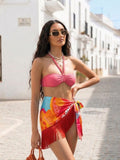 Raspberry Pink Halter Bikini Mini Sarong Set