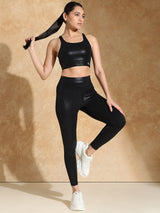 Shop-Gloss Shiny Black High Impact Action Bra and Ath Track Leggings