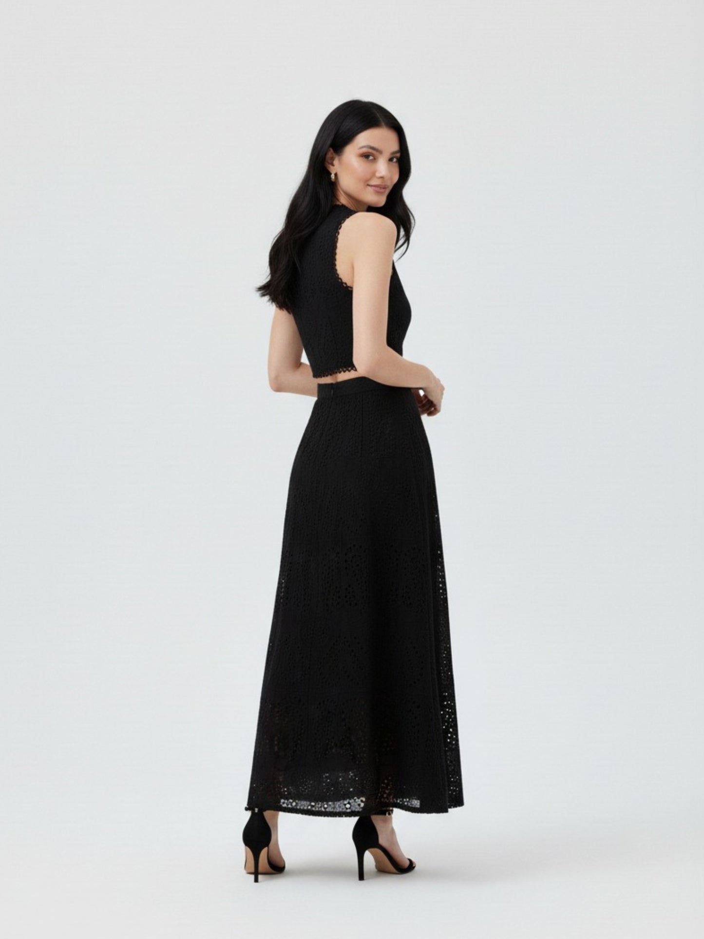 Vera Black Crop Top and Maxi Skirt Set