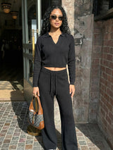 Airport Look Black Coord Set Ribbed